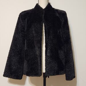Vintage 60s Betmar Curly Lamb Textured Black Faux Fur Crop Jacket
